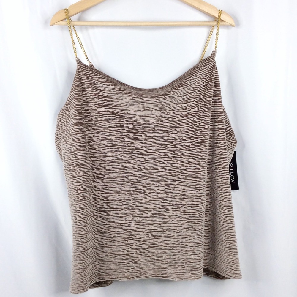 NWT Willow Young Contemporary Crushed Velvet Tank Top 1X Mauve Brown Chain Strap